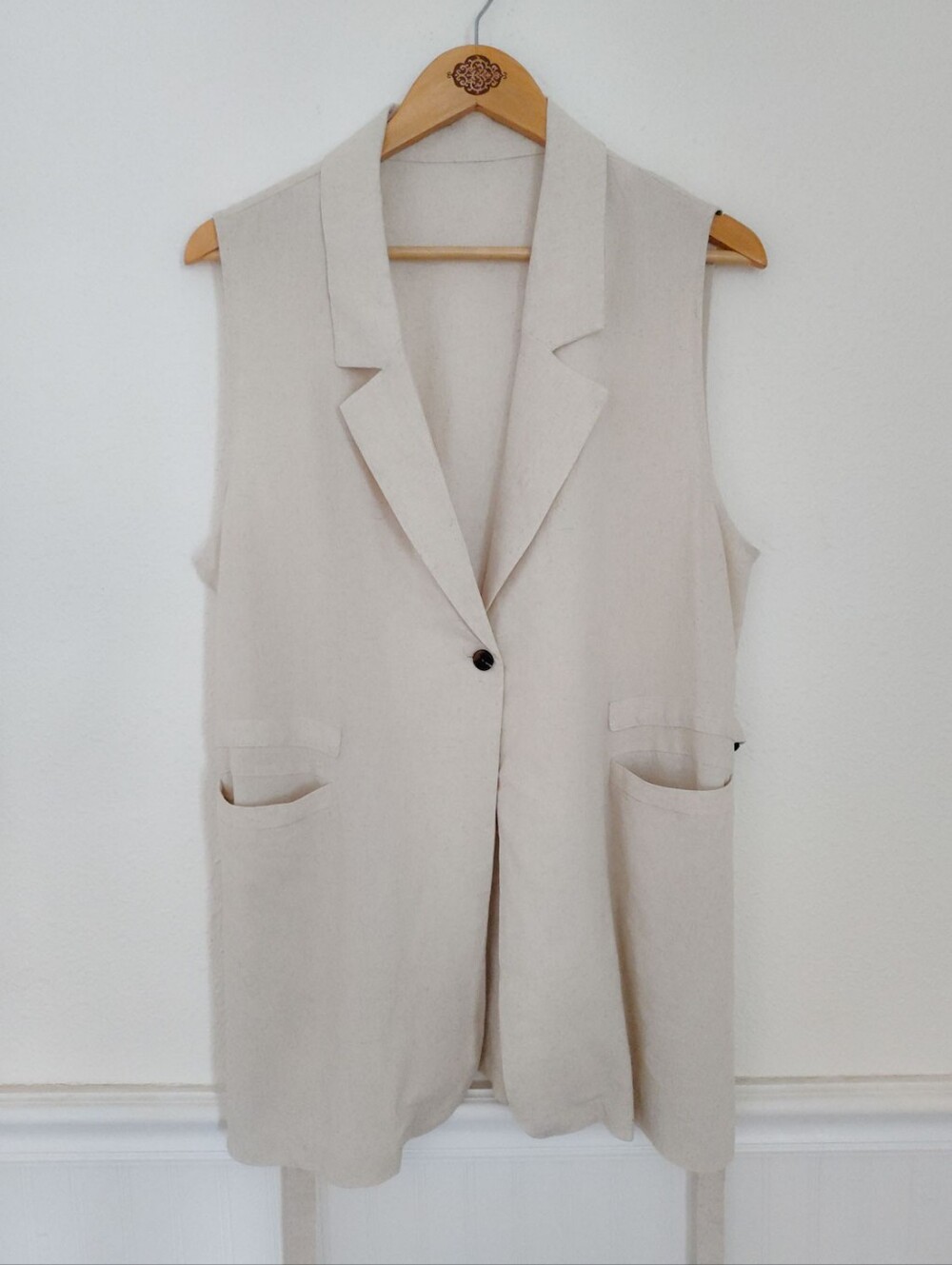 Linen Cotton Blend Long Women's Vest Size Large / Extra Large See Measurements